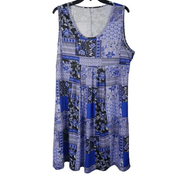 Women's Blue & Black Patchwork Sleeveless A-Line Dress XXL - Picture 1 of 7